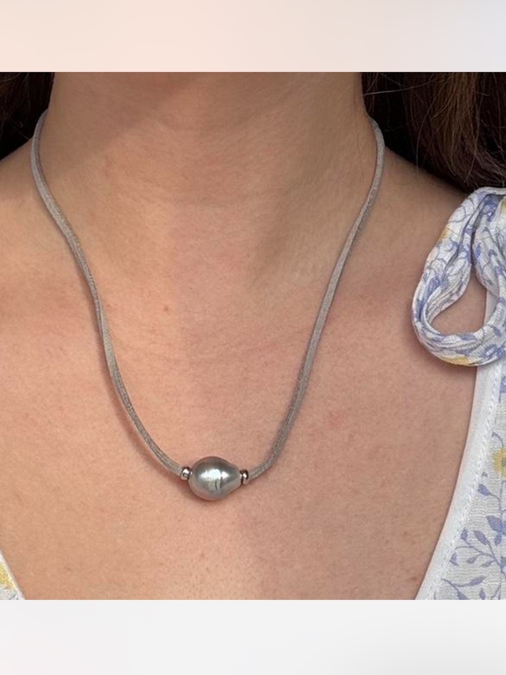 Minimalist Silver Gray Pearl Necklace - Women Jewelry